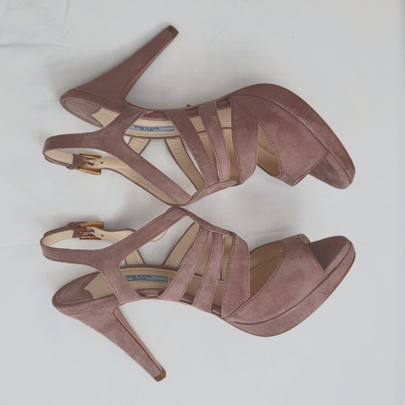Prada Nude Dusty Pink Suede Heels Strappy Sandals size 38 - Picture 5 of 9